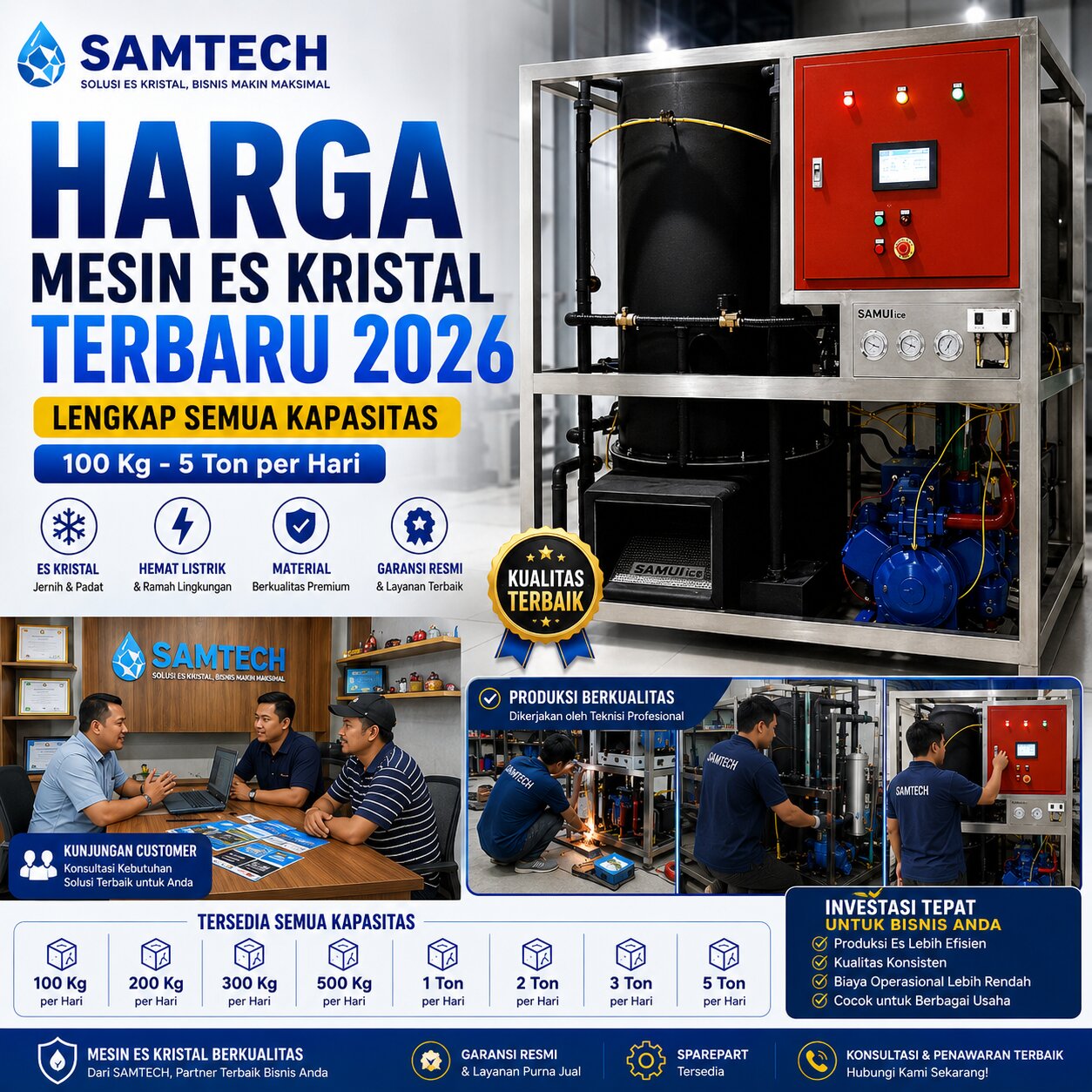 Harga Mesin Es Kristal Terbaru 2026 Lengkap Semua Kapasitas | SAMTECH Indonesia
